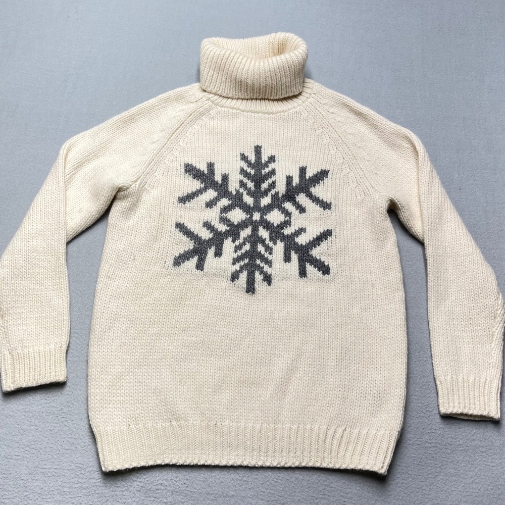 Vintage Gap Snowflake Intarsia Turtleneck Sweater‎ Large Alpaca Wool Blend White